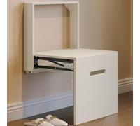 Silla De Pared Plegable, Color Blanco Roto, Asiento Retráctil Suspendido con Asa Recortada, Mueble De Pared Oculto Que Ahorra Espacio para La Entrada del Pasillo.