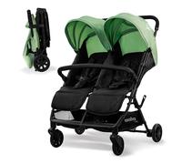 Silla de Paseo Gemelar DOUBLE HENRY - Reclinable y Plegable, para Gemelos o Hermanos desde Nacimiento hasta 15 kg, Capota UV, Freno y Cesta - Verde Asalvo