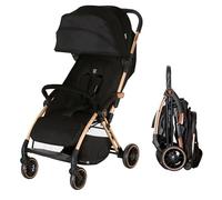 Silla de Paseo Ligera para Bebé desde Nacimiento, Carrito Bebé Plegado Automático con Una Mano, Capota UPF50+ con Ventana, Respaldo Reclinable y Suspensión - Asalvo PLIS PLAS Dorado