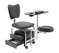 Silla de pedicura de manicura con 2 cajones y 8 ruedas asiento regulable en altura 48 x 46 x 92 cm PU confort para el hogar salón de belleza salón de uñas (negro)