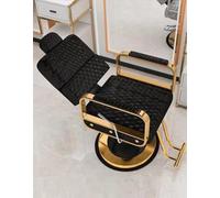 Silla de peluquería multiusos para el hogar y la barbería, diseño reclinable para peinado, acabado negro y dorado