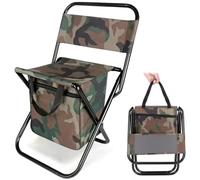 Silla de pesca con bolsa térmica, taburete compacto de pesca, silla plegable de camping 600D Oxford 3 en 1, asiento de caza antideslizante para exteriores, color verde militar, bolsillo para tabu