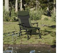Silla de Pesca con Reposabrazos, Plegable, Acero con Revestimiento en Polvo, Respaldo Ajustable 0-180°, Tapones Antibarro, para Exterior, Jardín, Camping, Color Verde y Negro, 58 x 75 x 94-104 cm