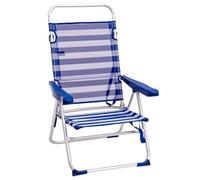 Silla de playa alta plegable Azul y Blanco, reclinable y ligera de aluminio | Abatible 4 posiciones, Ligera. Respaldo-asiento textileno transpirable. De 62x55x100 cm.