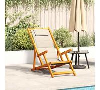 Silla de playa plegable con reposabrazos, madera de acacia crema y textileno, jiangboyue-4108067