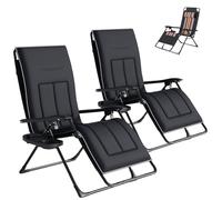 Silla de playa plegable con reposacabezas y respaldo ajustables, reclinable ligera para jardín con portavasos, silla relajante portátil para exteriores (negro)