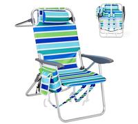Silla De Playa Plegable Para Adultos - Ligera y Portátil Con Múltiples Posiciones Reclinables, Correas De Mochila, Bolsillo Para Teléfono, Portavasos y Barra Para Toallas - Soporte De Alta Capacidad