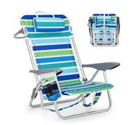 Silla De Playa Plegable Para Adultos - Ligera y Portátil Con Múltiples Posiciones Reclinables, Correas De Mochila, Bolsillo Para Teléfono, Portavasos y Barra Para Toallas - Soporte De Alta Capacidad
