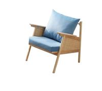Silla de ratán Silla de lectura de ratán - Sofá de madera y mimbre de estilo japonés for espacios pequeños - Cómodo sillón de ratán for sala de estar, dormitorio o balcón Sillón de jardín(Blue)