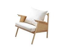 Silla de ratán Silla de lectura de ratán - Sofá de madera y mimbre de estilo japonés for espacios pequeños - Cómodo sillón de ratán for sala de estar, dormitorio o balcón Sillón de jardín(Blanco)