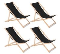 Silla de relajación para playa y jardín set de 4 en madera de haya negra