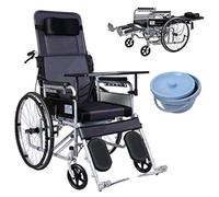 Silla de Ruedas Autopropulsada, Manual de aleación de Aluminio Plegable con Respaldo Alto con Tabla de Cena y Orinal Neumático no neumático Freno Doble Patinete de Empuje para discapacitados/Anci