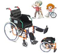 Silla de ruedas autopropulsada para niños de 4 a 12 años, silla infantil plegable de aleación de aluminio con reposapiés de 90° y reposabrazos desmontables, ancho del asiento de 35 cm, soporta 75 kg