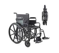 Silla de Ruedas Bariátrica Ancha Asiento 55cm, Soporta 225kg, Plegable | Autopropulsable para Mayores, Estructura de Acero Robusta, Reposabrazos Acolchados y Reposapiés Abatibles, Freno Seguro