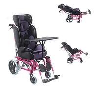 Silla de ruedas completamente reclinable para niños con parálisis cerebral Silla de ruedas infantil plegable liviana de aluminio con respaldo alto, mesa de comedor adecuada para edades de 2