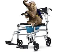 Silla de Ruedas con Cómoda de Aluminio Ligera, Silla de Inodoro con Rueda, Pedales Girables, Capacidad de Carga de 140 Kg, para Personas con Discapacidad (Reposabrazos Giratorios a) (Reposabrazos Gir