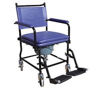 Silla de ruedas con frenos para baño con inodoro, Frenos, asiento acolchado, reposabrazos, Color azul, Acero