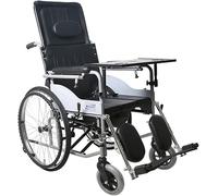 Silla de ruedas con reposacabezas desmontable, silla de ruedas plegable, silla de ruedas portátil semireclinable con reposapiés desmontable, silla de ruedas de transporte