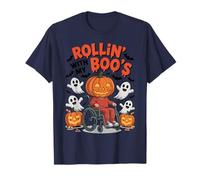 Silla de Ruedas de Halloween Calabaza Handicap Broma Rollin con Boo's Camiseta