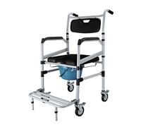 Silla de Ruedas de Transporte con cómoda junto a la Cama, Silla de Ducha de baño Plegable con reposapiernas para Personas Mayores, Altura Ajustable 52-62 cm Sillas de Ruedas de baño