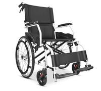 Silla de ruedas de transporte de aleación de aluminio, silla de ruedas de transporte ligera con doble freno, asiento ergonómico para silla de ruedas de adultos, soporta 220 libras