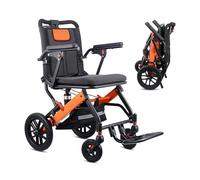 Silla de ruedas de transporte plegable, ligera para viaje | Ruedas traseras 8 pulgadas, capacidad 150 kg, aluminio, reposabrazos ajustables, asiento acolchado, fácil de manejar