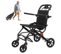 Silla de ruedas de transporte, silla de ruedas plegable ligera para adultos y personas mayores, silla de transporte portátil con capacidad de 220 libras, ruedas de poliuretano todo terreno y barra de