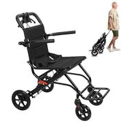 Silla de ruedas de transporte, silla de ruedas plegable ligera para adultos y personas mayores, silla de transporte portátil con capacidad de 220 libras, ruedas de poliuretano todo terreno y barra de