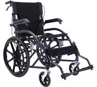 Silla de ruedas de transporte Silla de ruedas plegable Sillas de ruedas de transporte de acero al carbono con ruedas delanteras giratorias Frenos dobles Ligero