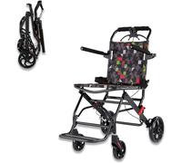 Silla de ruedas de viaje para personas mayores y niños, silla de ruedas plegable ultraligera de acero al carbono con reposabrazos y pedales plegables, portátil y fácil de viajar.