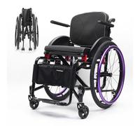 Silla de ruedas deportiva plegable ultraligera con ruedas traseras de liberación rápida, silla manual portátil de aleación de aluminio autopropulsada con ruedas antivuelco