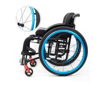 Silla de ruedas deportiva todo terreno, ultraligera con reposapiés ajustable, frenos de mano, ruedas traseras de liberación rápida y ruedas antivuelco para adultos y personas mayores