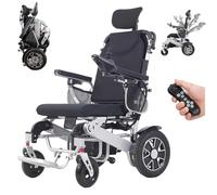 Silla de ruedas eléctrica con control remoto, diseño ligero y plegable, baterías de litio de 12 AH, motor de 500 W, reposacabezas