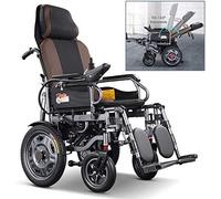 Silla de ruedas eléctrica con reposacabezas, plegable y ligera, 46 cm de ancho del asiento, respaldo ajustable y ángulo de pedal, palanca de mando de 360°, capacidad de peso de 120 kg