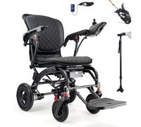 Silla de ruedas eléctrica, ligera y ergonómica, plegable, de solo 14 kg, motorizada, con doble motor, reposabrazos elevable, con muleta e iluminación. (Silla de ruedas)