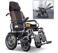 Silla de ruedas eléctrica plegable y liviana, silla de ruedas eléctrica con reposacabezas, respaldo ajustable y ángulo del pedal, palanca de mando de 360°, capacidad de peso 120 kg (12a) (12a)