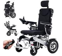 Silla de ruedas eléctrica portátil con control remoto, silla de ruedas motorizada plegable ligera, diseño reclinable, batería de litio de 12 Ah, motor de 500 W, rango de 20 millas, para adultos y