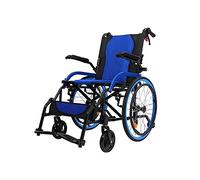 Silla de ruedas ligera de aluminio con frenos de mano, silla de ruedas autopropulsada portátil y plegable con reposabrazos abatible antibalancín para ancianos, 220 lb (azul)