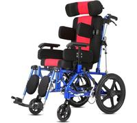 Silla de ruedas manual plegable, silla de ruedas reclinable ultraligera y ajustable con respaldo alto, con rueda trasera antivuelco, para pacientes con parálisis cerebral hemiplejia cerebral