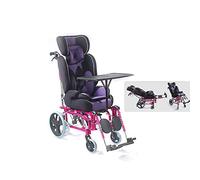 Silla de ruedas móvil plegable y reclinable para niños, con parálisis cerebral, respaldo alto, silla de ruedas con mesa de comedor, silla de tránsito liviana de aleación de aluminio para edades de 2