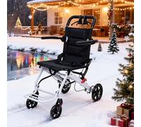 Silla de ruedas para adultos | 18 libras ultraligera | Sillas de ruedas de transporte para personas mayores | con frenos de mano y correa de seguridad ajustable | Sillas de ruedas ligeras para viajes