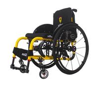 Silla de ruedas para adultos con ruedas grandes todo terreno, ligera, plegable, portátil, deportiva, manual, color amarillo, ancho del asiento