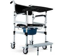 Silla de ruedas para ducha - Silla rodante con inodoro con cojín de cuero PU negro, Cubo Desmontable y ruedas, Silla de inodoro de transporte pesado para Ancianos Discapacitados