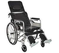 Silla de ruedas plegable de acero para silla de ruedas, carrito multifunción para discapacitados, color negro ultraligero, cojín de una sola capa, inodoro semi reclinado