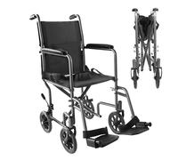 Silla de Ruedas Plegable Ligera (Asiento 38 cm), Estructura de Acero con Freno Manual, Reposabrazos y Reposapies Abatibles, Cinturón