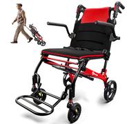 Silla de ruedas plegable ligera de 8,8 kg con mango telescópico, ultraligera, plegable, ligera, con reposabrazos y reposapiés plegables, para personas con discapacidad y personas mayores (Rojo)