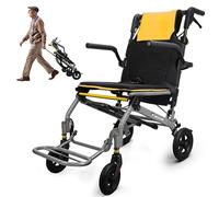 Silla de ruedas plegable ligera de 9,2 kg con mango telescópico, ultraligera, plegable, ligera, con reposabrazos y reposapiés plegables, para personas con discapacidad (Amarillo 2)