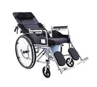Silla de ruedas plegable, ligera, reclinable ajustable de 6 posiciones, freno de mano doble, pata elevadora, acero de alto carbono, portátil y fácil almacenamiento
