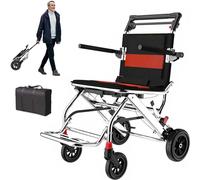 Silla de ruedas plegable, Ligera, silla de ruedas de viaje con barra de tracción, sillas de ruedas de aluminio para personas mayores, resistente y estable para viajar al aire libre en casa