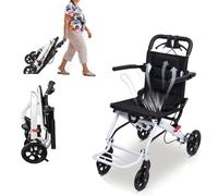 Silla de ruedas plegable ligera, solo 8,2 kg, sillas de ruedas de transporte portátiles con correa de seguridad ajustable, reposabrazos abatibles de 270°, reposapiés extraíble, silla de viaje